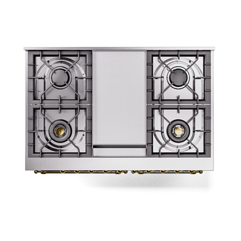 Nostalgie II Noblesse 40″ Dual Fuel Range (Natural Gas, Triple Glass Door, Stainless Steel, Brass) UND40FNMPSSG