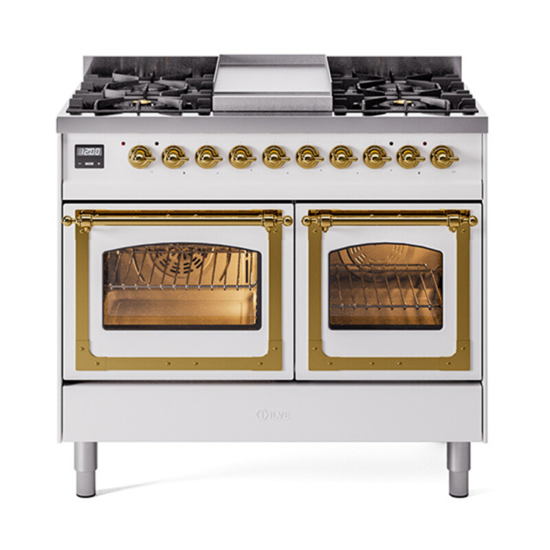 Nostalgie II Noblesse 40″ Dual Fuel Range (Natural Gas, Triple Glass Door, White, Brass) UND40FNMPWHG