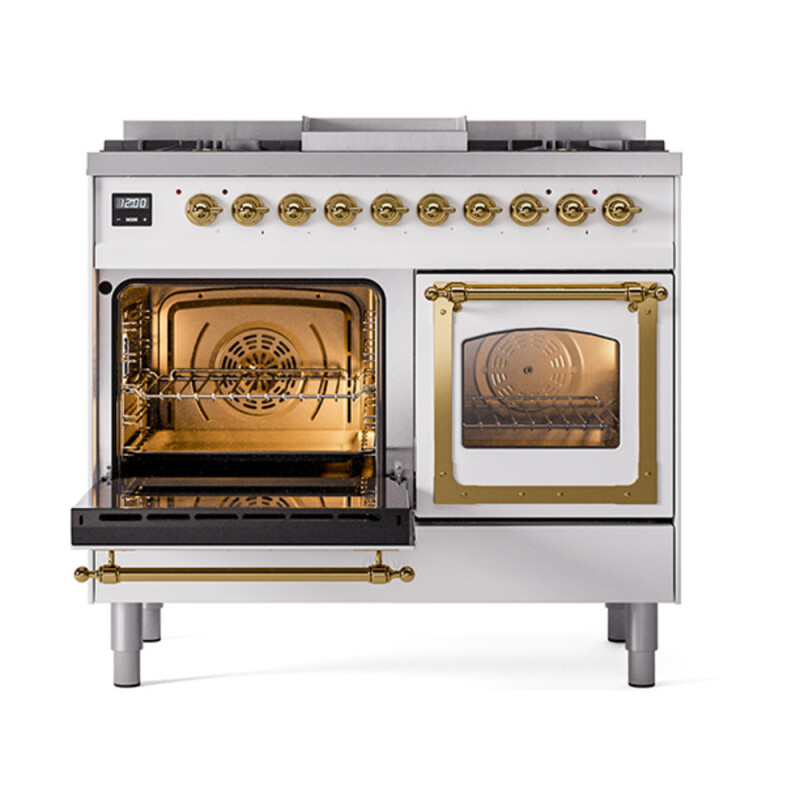 Nostalgie II Noblesse 40″ Dual Fuel Range (Natural Gas, Triple Glass Door, White, Brass) UND40FNMPWHG