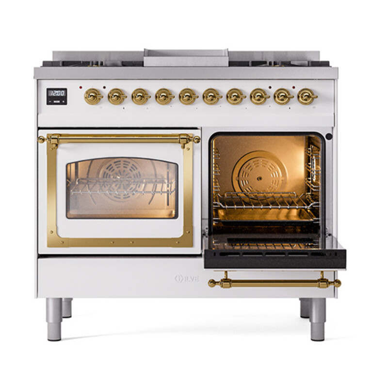 Nostalgie II Noblesse 40″ Dual Fuel Range (Natural Gas, Triple Glass Door, White, Brass) UND40FNMPWHG