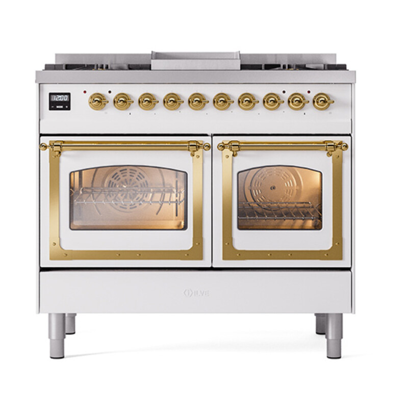 Nostalgie II Noblesse 40″ Dual Fuel Range (Natural Gas, Triple Glass Door, White, Brass) UND40FNMPWHG