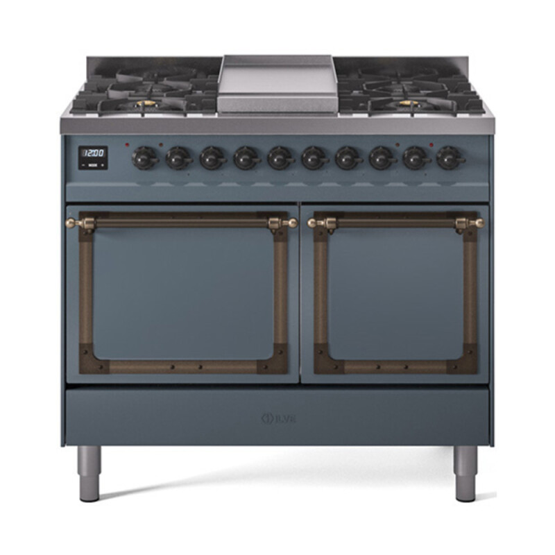 Nostalgie II Noblesse 40″ Dual Fuel Range (Natural Gas, Solid Door, Blue Grey, Burnished) UND40FQNMPBGB