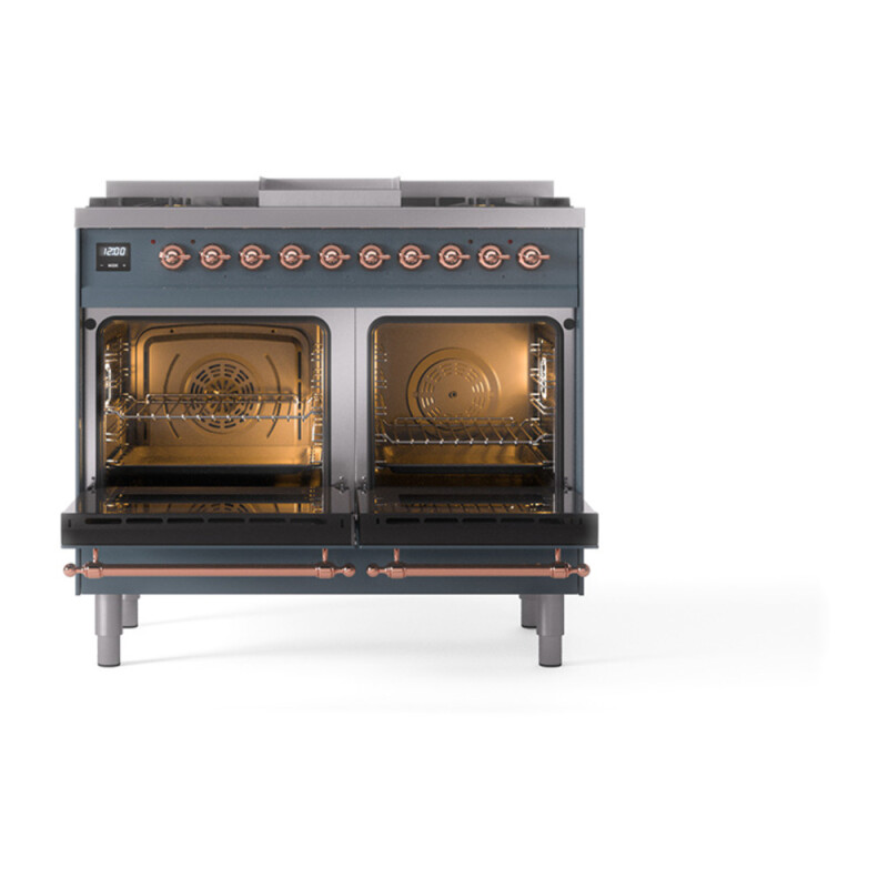 Nostalgie II Noblesse 40″ Dual Fuel Range (Natural Gas, Solid Door, Blue Grey, Copper) UND40FQNMPBGP