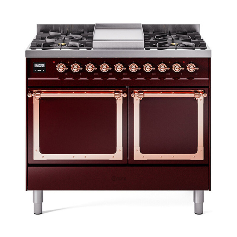 Nostalgie II Noblesse 40″ Dual Fuel Range (Natural Gas, Solid Door, Burgundy, Copper) UND40FQNMPBUP