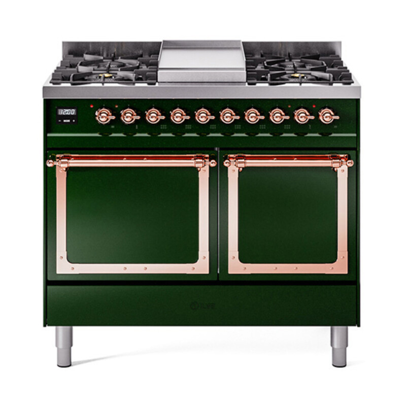 Nostalgie II Noblesse 40″ Dual Fuel Range (Natural Gas, Solid Door, Emerald Green, Copper) UND40FQNMPEGP