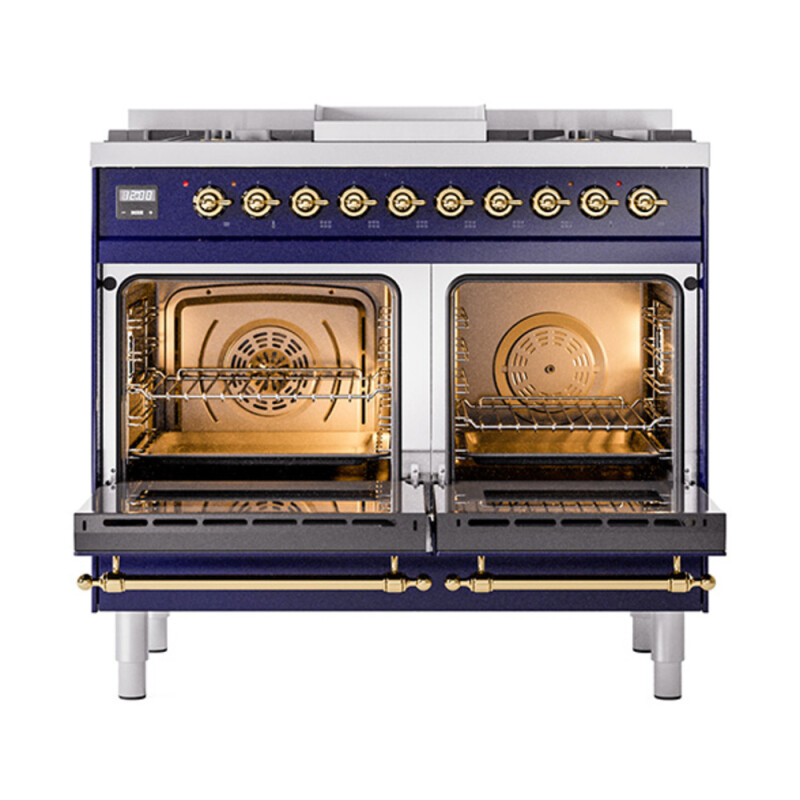 Nostalgie II Noblesse 40″ Dual Fuel Range (Natural Gas, Solid Door, Midnight Blue, Brass) UND40FQNMPMBG