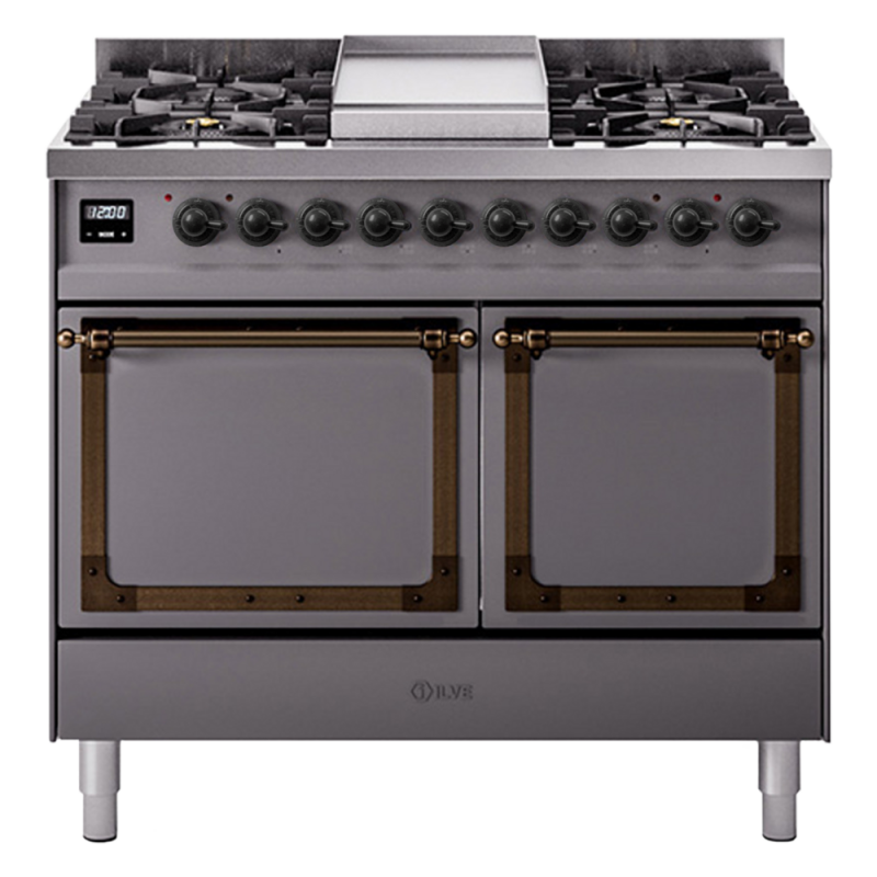 Nostalgie II Noblesse 40″ Dual Fuel Range (Natural Gas, Solid Door, Graphite Matte, Burnished) UND40FQNMPMGB