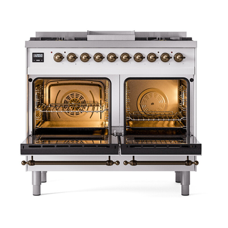 Nostalgie II Noblesse 40″ Dual Fuel Range (Natural Gas, Solid Door, White, Burnished) UND40FQNMPWHB