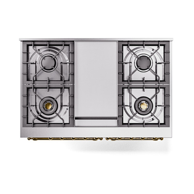 Nostalgie II Noblesse 40″ Dual Fuel Range (Natural Gas, Solid Door, White, Brass) UND40FQNMPWHG