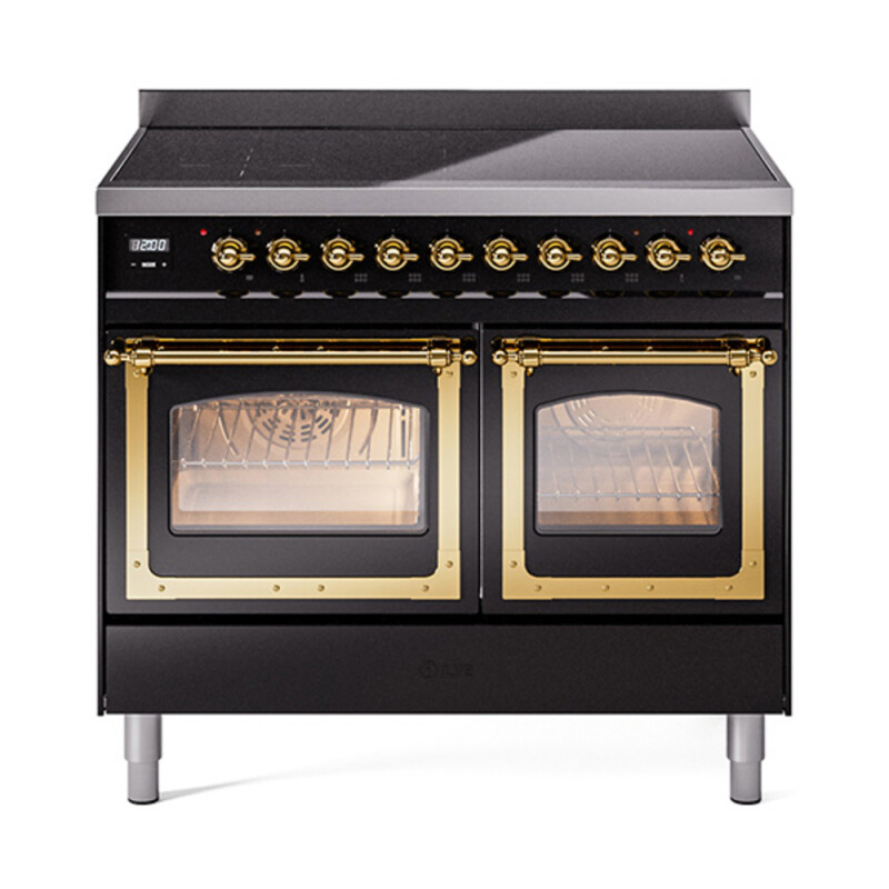 Nostalgie II Noblesse 40″ Induction Range  (Triple Glass Door, Glossy Black, Brass) UNDI406NMPBKG