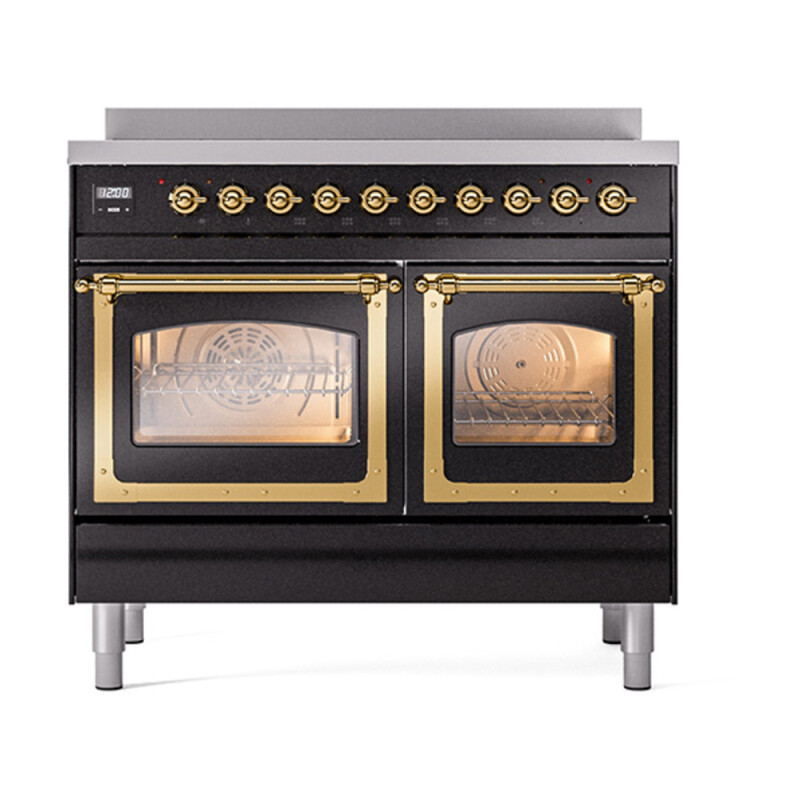 Nostalgie II Noblesse 40″ Induction Range  (Triple Glass Door, Glossy Black, Brass) UNDI406NMPBKG
