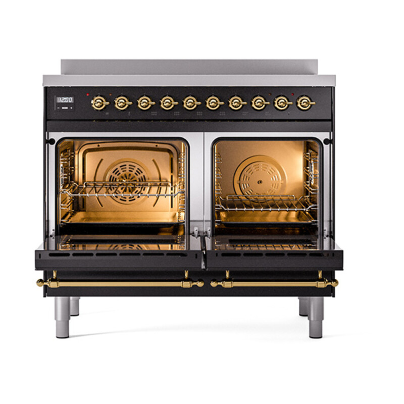 Nostalgie II Noblesse 40″ Induction Range  (Triple Glass Door, Glossy Black, Brass) UNDI406NMPBKG