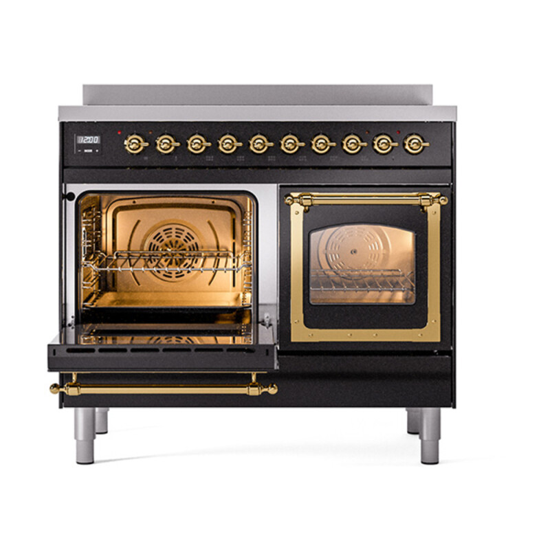 Nostalgie II Noblesse 40″ Induction Range  (Triple Glass Door, Glossy Black, Brass) UNDI406NMPBKG