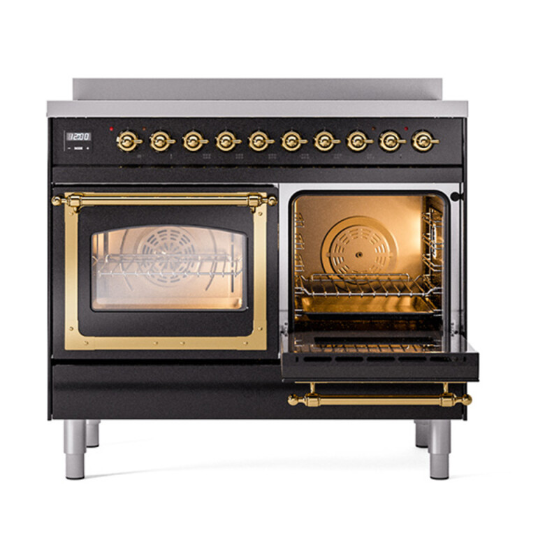Nostalgie II Noblesse 40″ Induction Range  (Triple Glass Door, Glossy Black, Brass) UNDI406NMPBKG