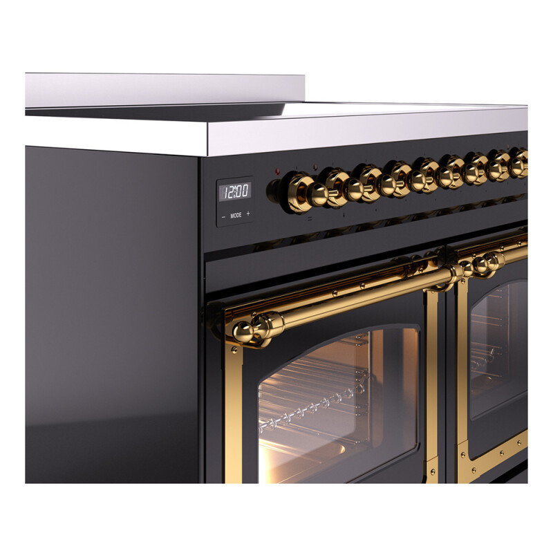 Nostalgie II Noblesse 40″ Induction Range  (Triple Glass Door, Glossy Black, Brass) UNDI406NMPBKG