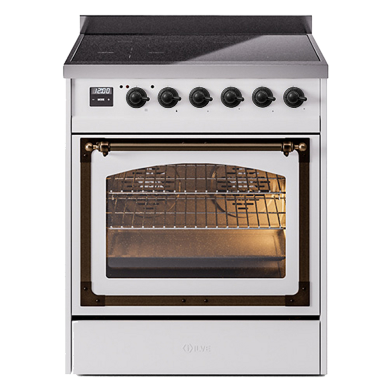 Nostalgie II Noblesse 30″ Induction Range (Triple Glass Door, White, Burnished) UNI304NMPWHB