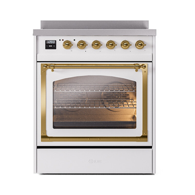 Nostalgie II Noblesse 30″ Induction Range (Triple Glass Door, White, Brass) UNI304NMPWHG