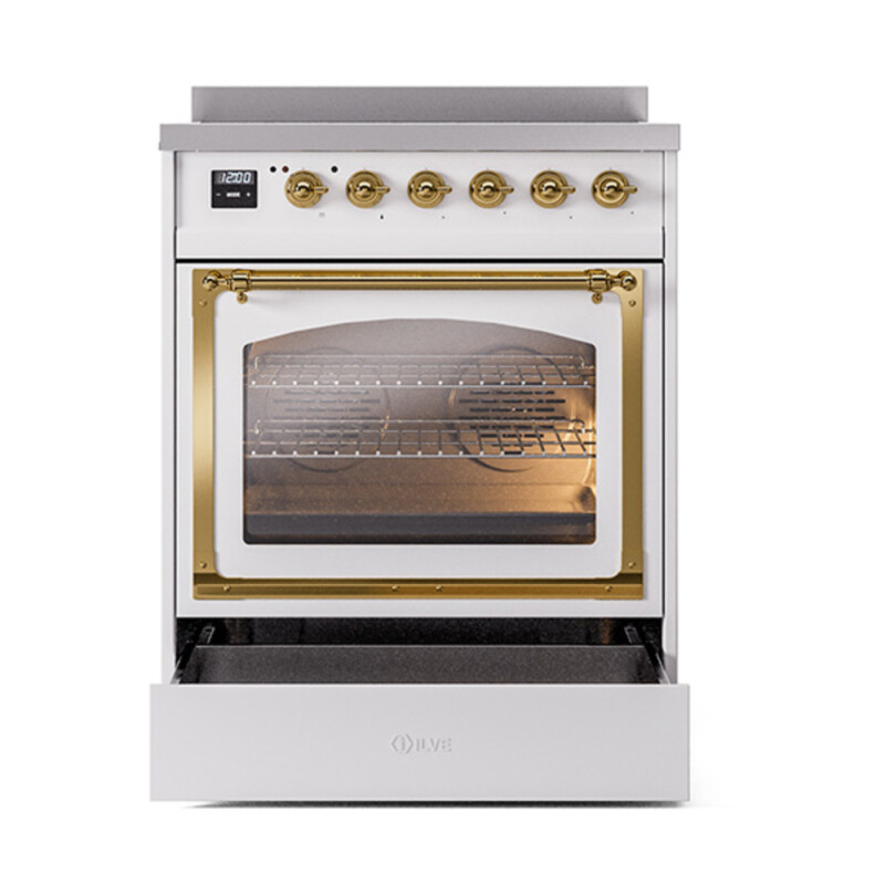 Nostalgie II Noblesse 30″ Induction Range (Triple Glass Door, White, Brass) UNI304NMPWHG