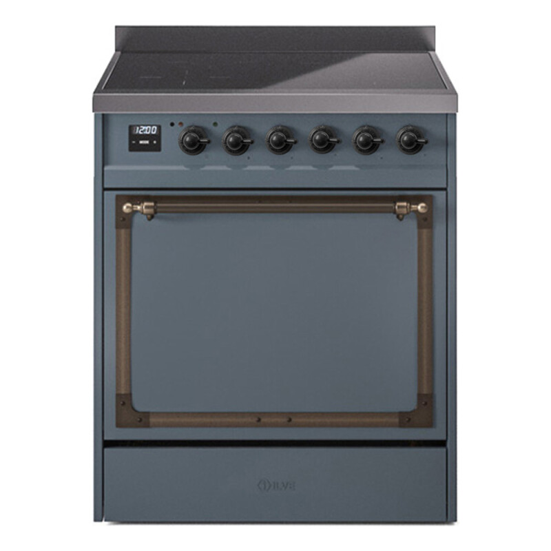 Nostalgie II Noblesse 30″ Induction Range (Solid Door, Blue Grey, Burnished) UNI304QNMPBGB