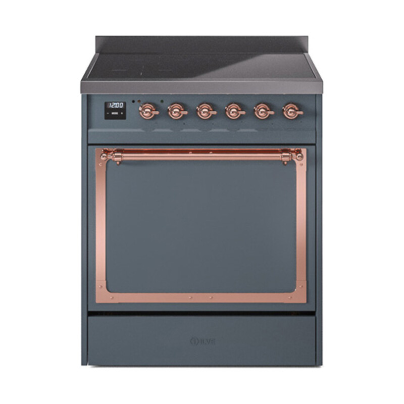 Nostalgie II Noblesse 30″ Induction Range (Solid Door, Blue Grey, Copper) UNI304QNMPBGP