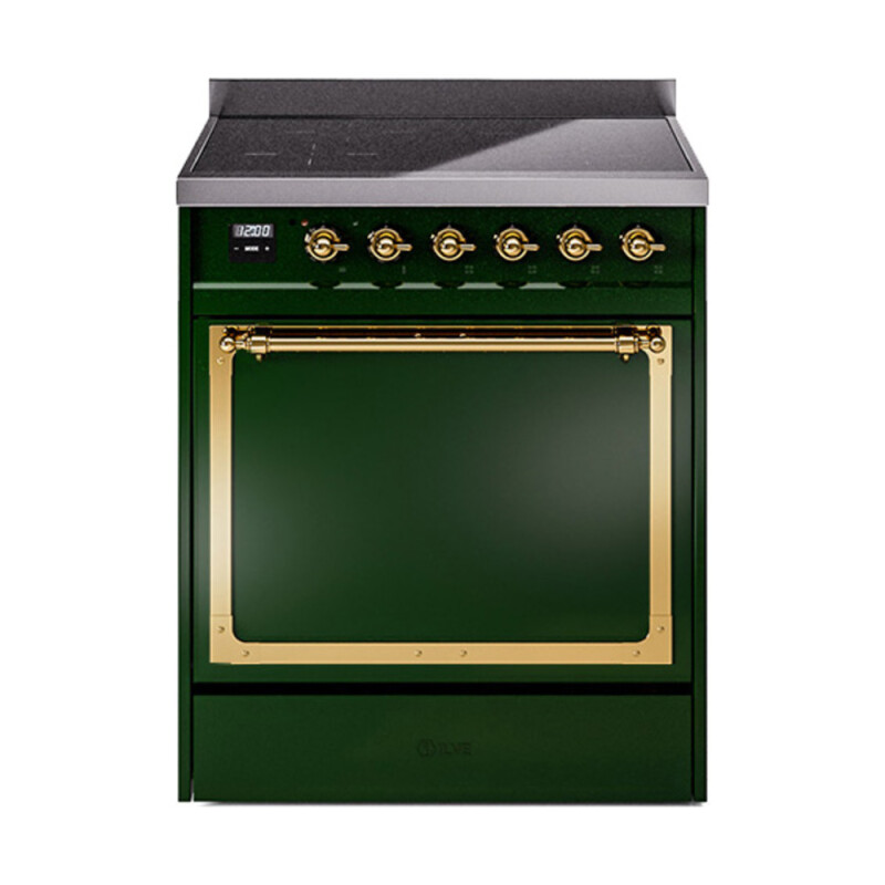 Nostalgie II Noblesse 30″ Induction Range (Solid Door, Emerald Green, Brass) UNI304QNMPEGG