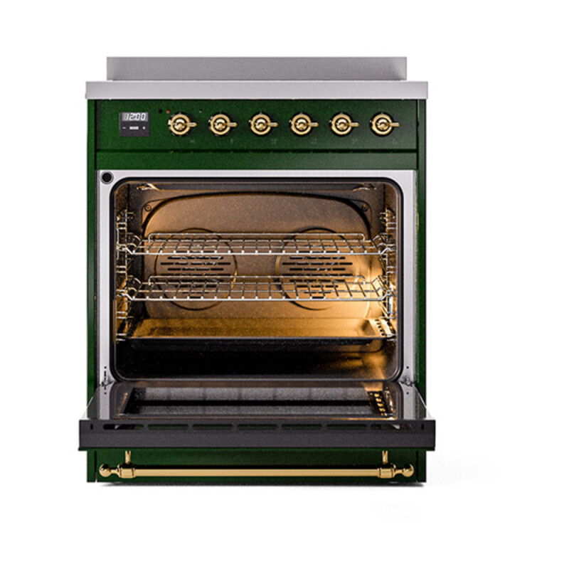 Nostalgie II Noblesse 30″ Induction Range (Solid Door, Emerald Green, Brass) UNI304QNMPEGG