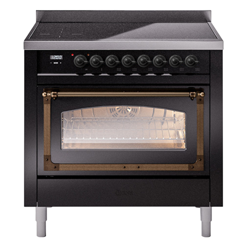 Nostalgie II Noblesse 36″ Induction Range (Triple Glass Door, Glossy Black, Burnished) UNI366NMPBKB
