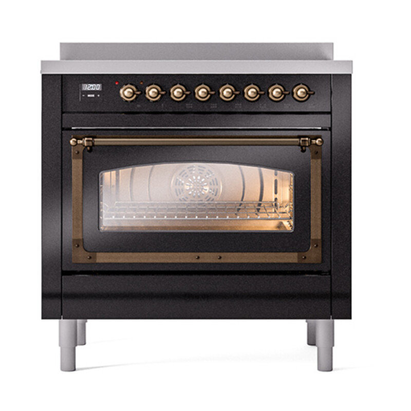 Nostalgie II Noblesse 36″ Induction Range (Triple Glass Door, Glossy Black, Burnished) UNI366NMPBKB