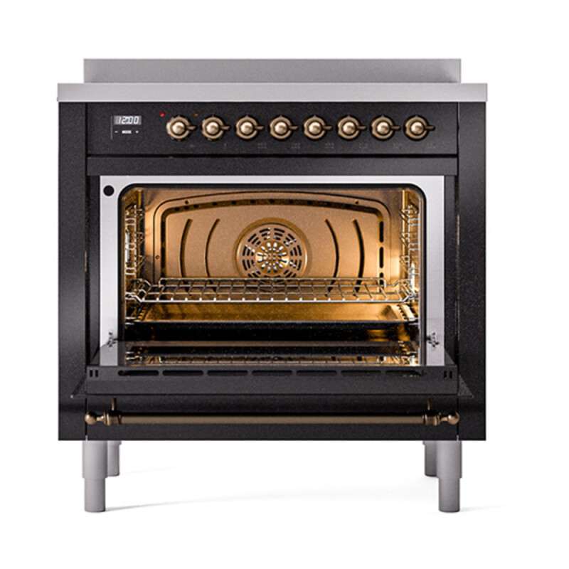 Nostalgie II Noblesse 36″ Induction Range (Triple Glass Door, Glossy Black, Burnished) UNI366NMPBKB