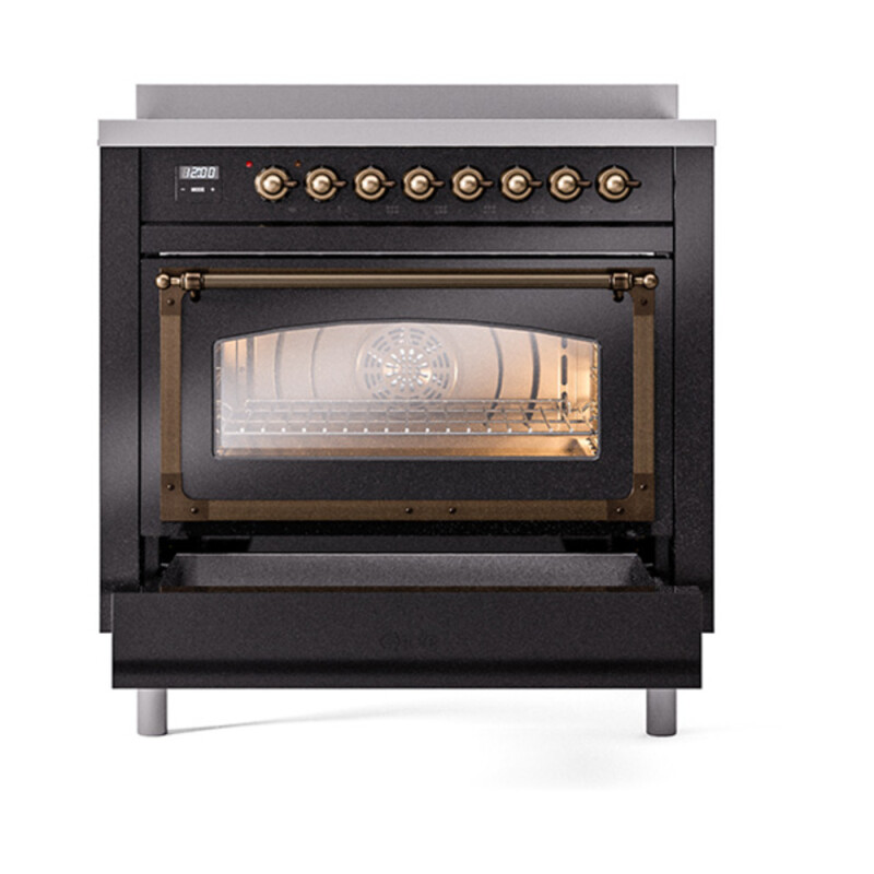 Nostalgie II Noblesse 36″ Induction Range (Triple Glass Door, Glossy Black, Burnished) UNI366NMPBKB
