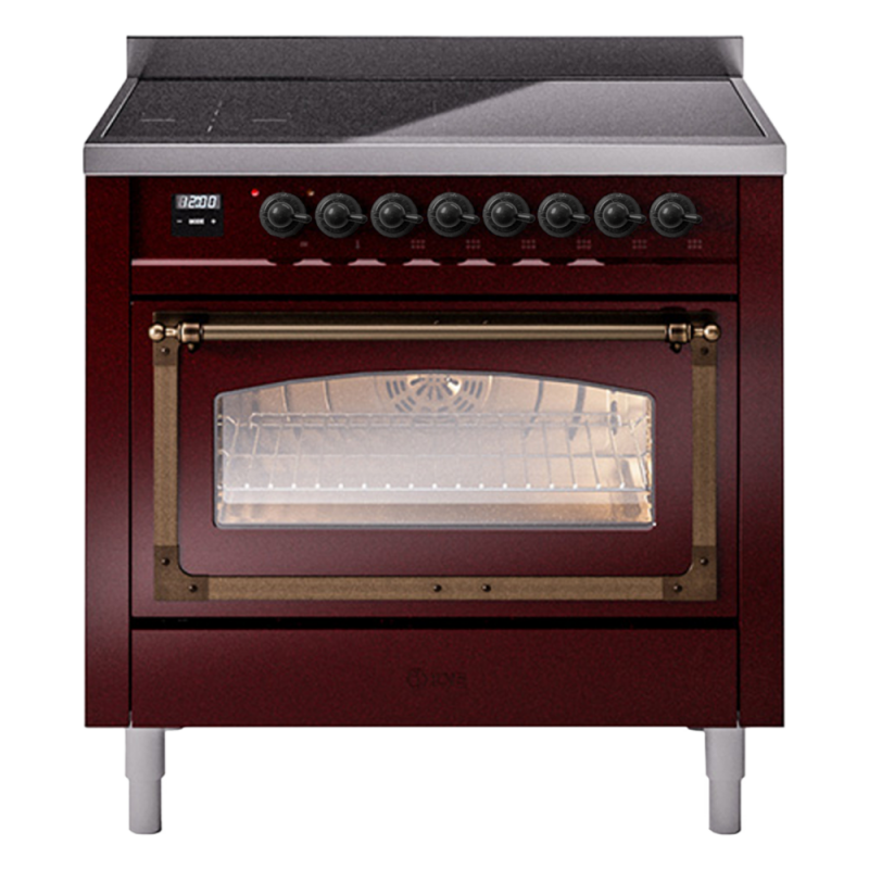 Nostalgie II Noblesse 36″ Induction Range   (Triple Glass Door, Burgundy, Burnished) UNI366NMPBUB