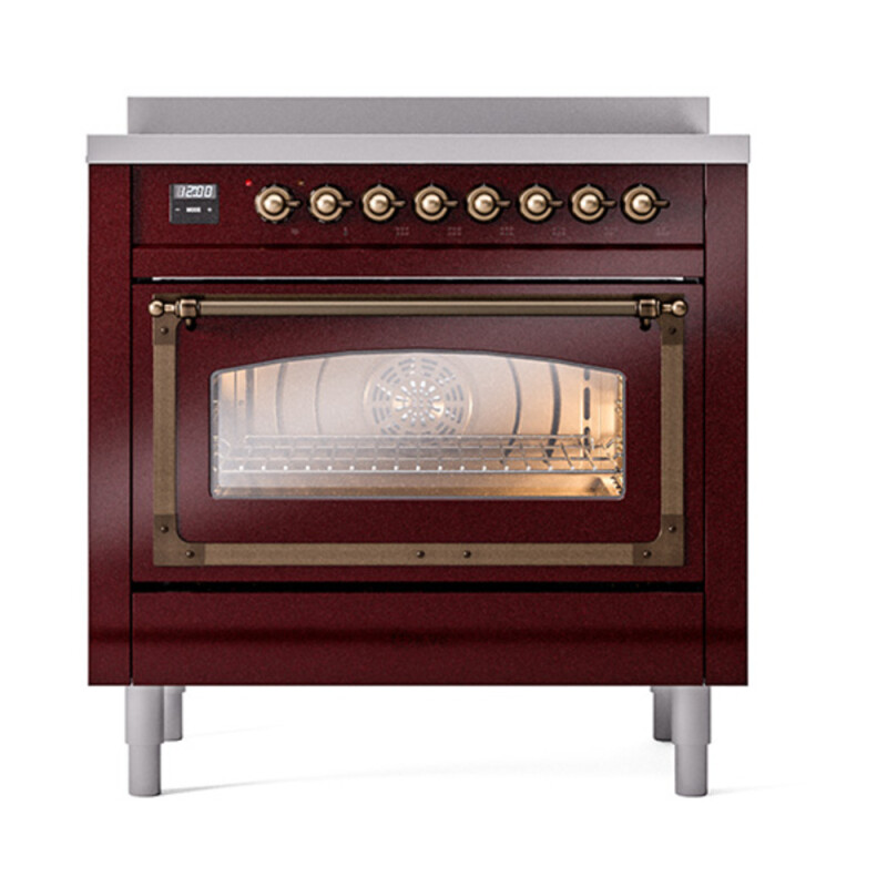 Nostalgie II Noblesse 36″ Induction Range   (Triple Glass Door, Burgundy, Burnished) UNI366NMPBUB