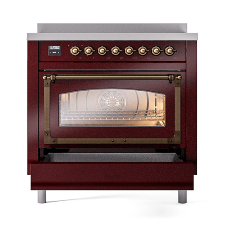 Nostalgie II Noblesse 36″ Induction Range   (Triple Glass Door, Burgundy, Burnished) UNI366NMPBUB