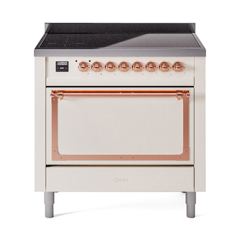 Nostalgie II Noblesse 36″ Induction Range (Solid Door, Antique White, Copper) UNI366QNMPAWP