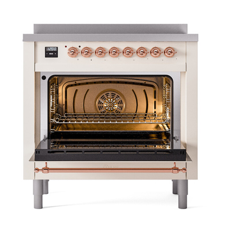 Nostalgie II Noblesse 36″ Induction Range (Solid Door, Antique White, Copper) UNI366QNMPAWP