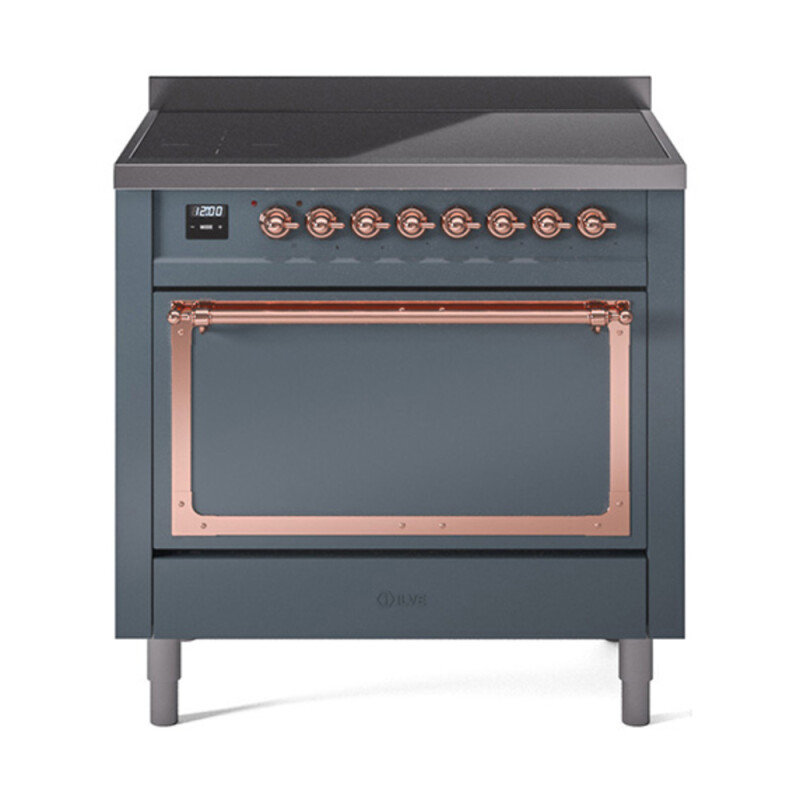 Nostalgie II Noblesse 36″ Induction Range (Solid Door, Blue Grey, Copper) UNI366QNMPBGP