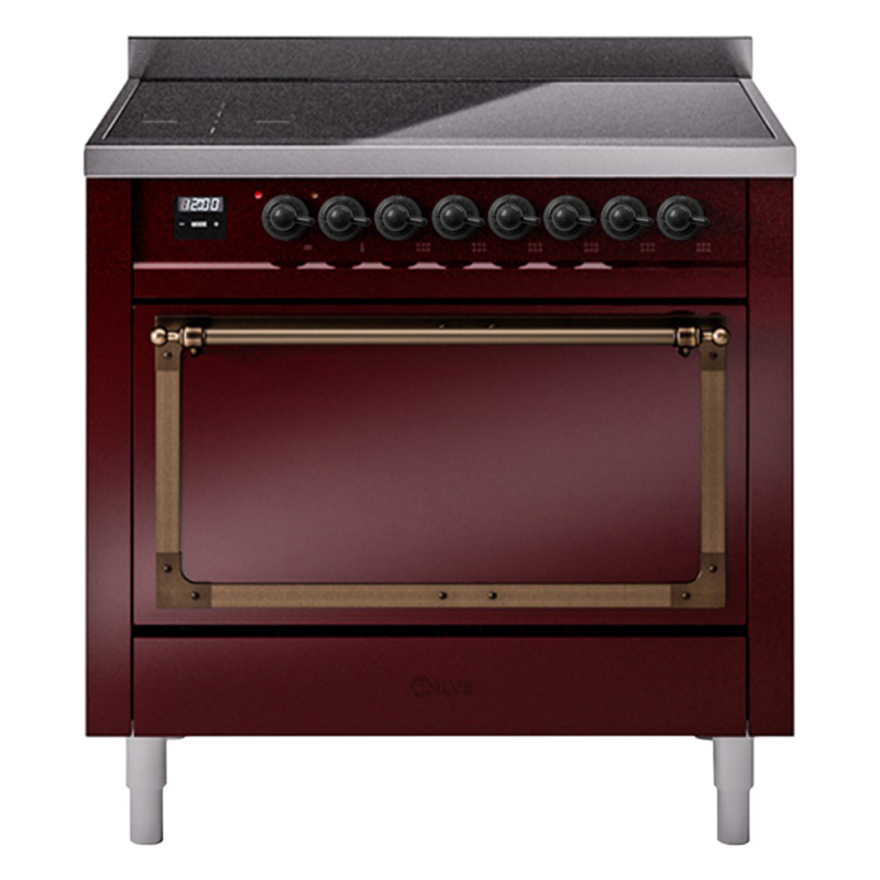 Nostalgie II Noblesse 36″ Induction Range (Solid Door, Burgundy, Burnished) UNI366QNMPBUB