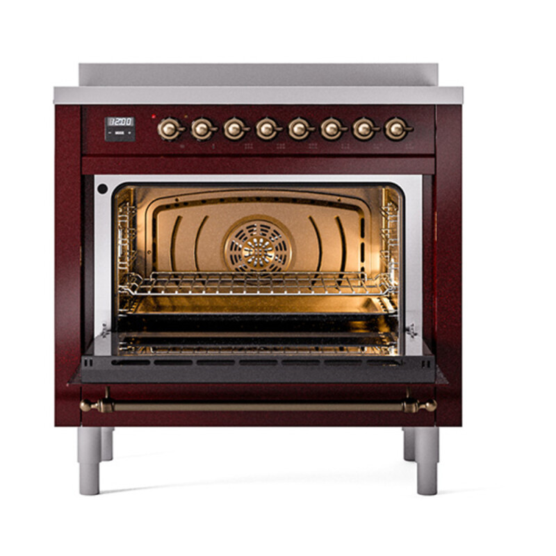Nostalgie II Noblesse 36″ Induction Range (Solid Door, Burgundy, Burnished) UNI366QNMPBUB