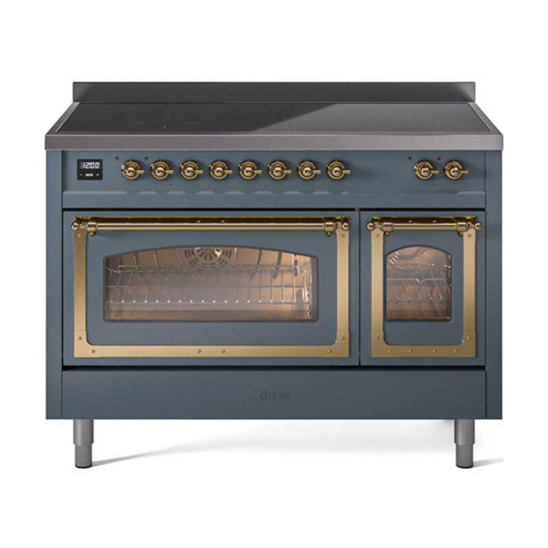 Nostalgie II Noblesse 48″ Induction Range  (Triple Glass Door, Blue Grey, Brass) UNI486NMPBGG