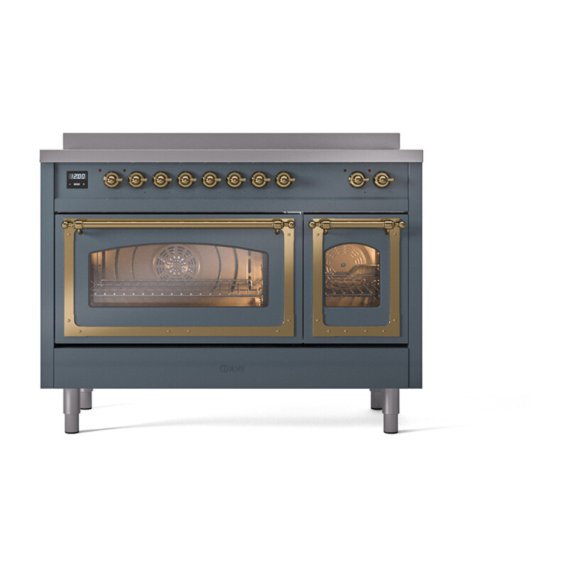 Nostalgie II Noblesse 48″ Induction Range  (Triple Glass Door, Blue Grey, Brass) UNI486NMPBGG