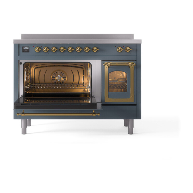 Nostalgie II Noblesse 48″ Induction Range  (Triple Glass Door, Blue Grey, Brass) UNI486NMPBGG