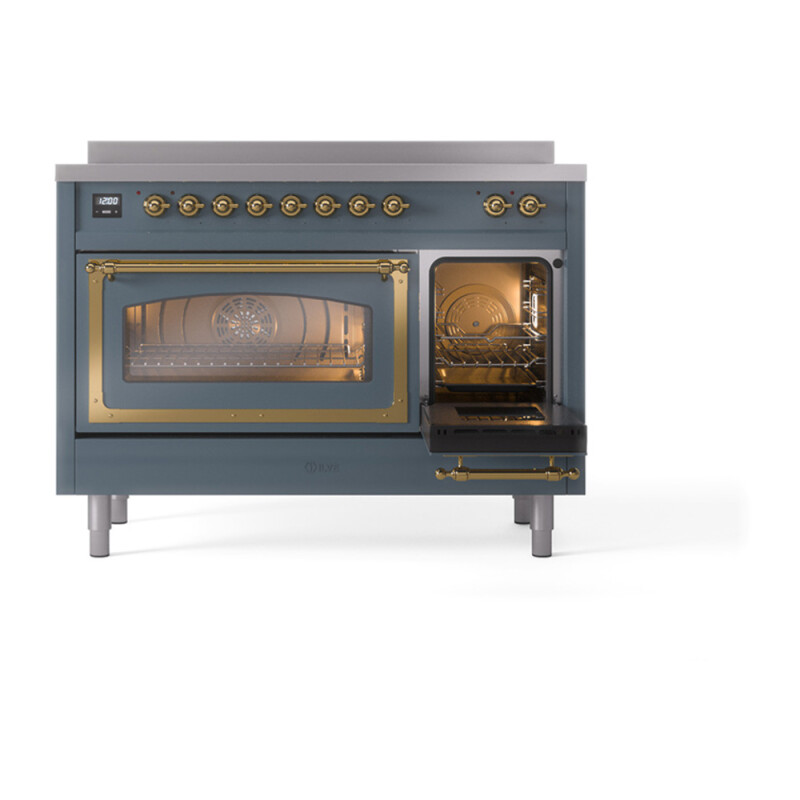 Nostalgie II Noblesse 48″ Induction Range  (Triple Glass Door, Blue Grey, Brass) UNI486NMPBGG