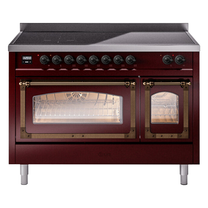 Nostalgie II Noblesse 48″ Induction Range  (Triple Glass Door, Burgundy, Burnished) UNI486NMPBUB