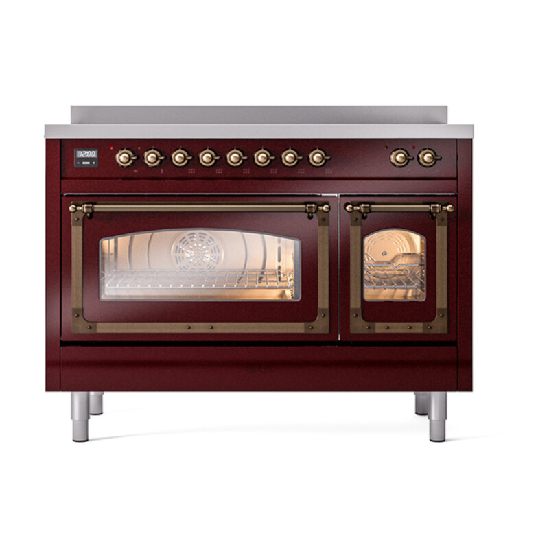 Nostalgie II Noblesse 48″ Induction Range  (Triple Glass Door, Burgundy, Burnished) UNI486NMPBUB
