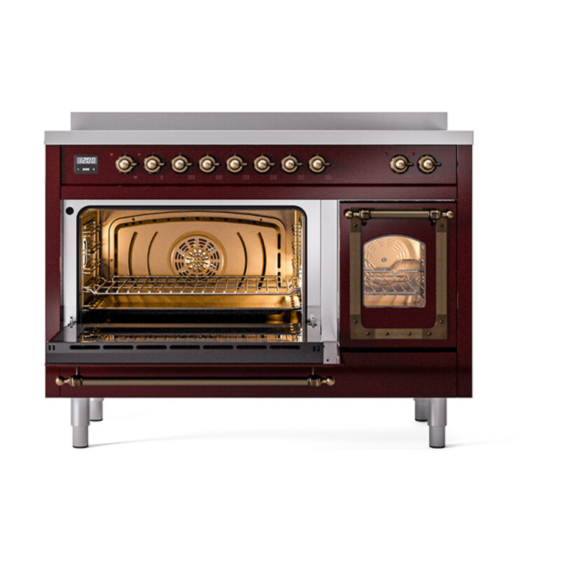 Nostalgie II Noblesse 48″ Induction Range  (Triple Glass Door, Burgundy, Burnished) UNI486NMPBUB