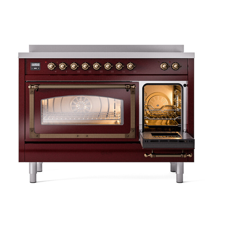 Nostalgie II Noblesse 48″ Induction Range  (Triple Glass Door, Burgundy, Burnished) UNI486NMPBUB