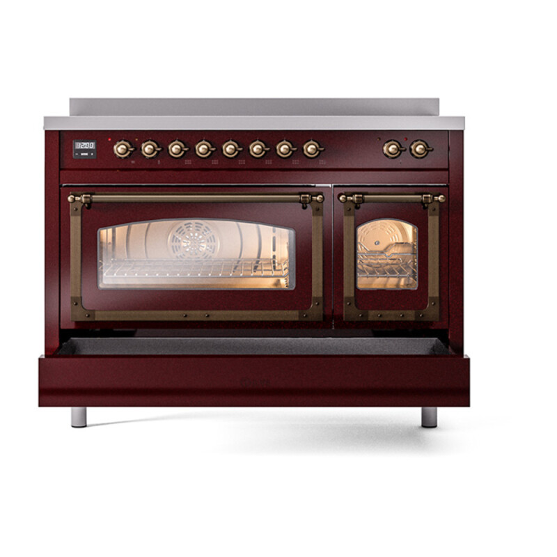 Nostalgie II Noblesse 48″ Induction Range  (Triple Glass Door, Burgundy, Burnished) UNI486NMPBUB