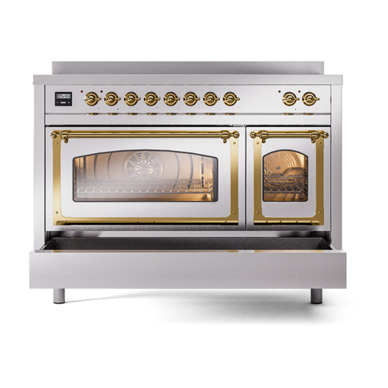 Nostalgie II Noblesse 48″ Induction Range  (Triple Glass Door, Stainless Steel, Brass) UNI486NMPSSG