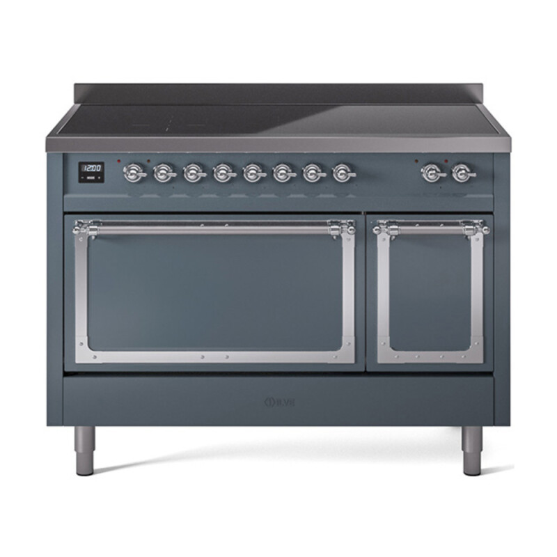 Nostalgie II Noblesse 48″ Induction Range  (Solid Door, Blue Grey, Chrome) UNI486QNMPBGC