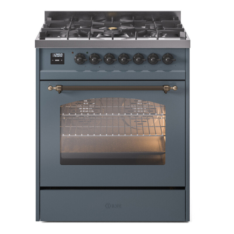 Nostalgie II 30 UP30NMPBGB Freestanding Dual Fuel Range with 5 Sealed Burners Single Oven with Triple Glass Door with Bronze knobs UP30NMPBGBLP